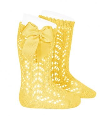 Calcetines altos perlé calados con lazo grogrén LIMONCELLO