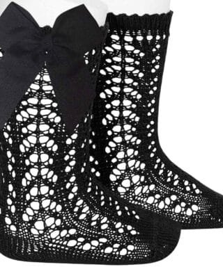 Calcetines altos perlé calados con lazo grogrén NEGRO