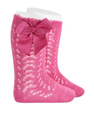 Calcetines altos perlé calados con lazo grogrén FUCSIA