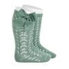 Calcetines altos perlé calados con lazo grogrén JADE