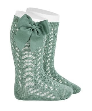 Calcetines altos perlé calados con lazo grogrén JADE