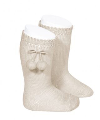 Calcetines altos en algodón perlé con borlas LINO