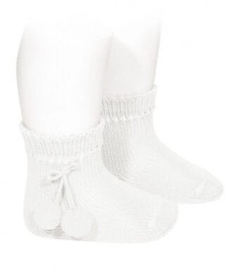 Calcetines cortos perlé con borlas BLANCO