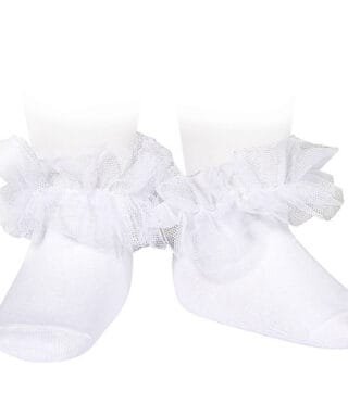 Calcetines tobilleros con tira de tul fruncida BLANCO