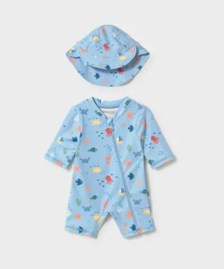 Conjunto de baño 2 piezas con animales de mar AZUL