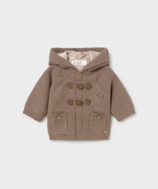Abrigo de tricot con capucha MARRÓN