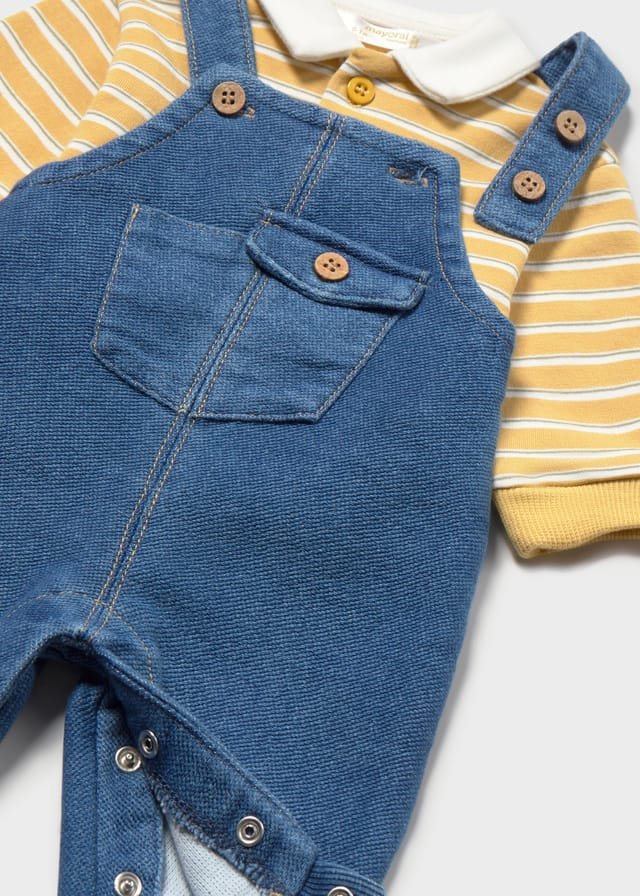 Conjunto de peto vaquero con polo de rayas MOSTAZA 4 Conjunto de peto vaquero con polo de rayas MOSTAZA - Imagen 2