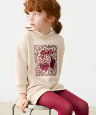 Vestido tipo sudadera con capucha BEIGE