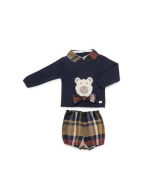 Conjunto de jersey y ranita de tela MARINO Y MOSTAZA