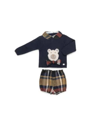 Conjunto de jersey y ranita de tela MARINO Y MOSTAZA
