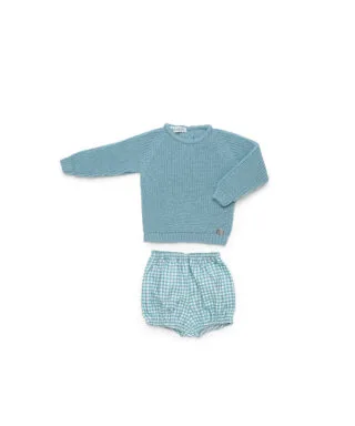 Conjunto de jersey y ranita de tela con cuadro vichy AZUL NUBE