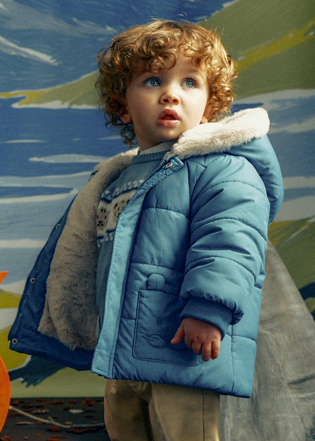 Abrigo con capucha y pelo interior AZUL 3 Abrigo con capucha y pelo interior AZUL