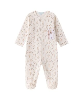 Pijama enterizo con jirafas CRUDO Y BEIGE